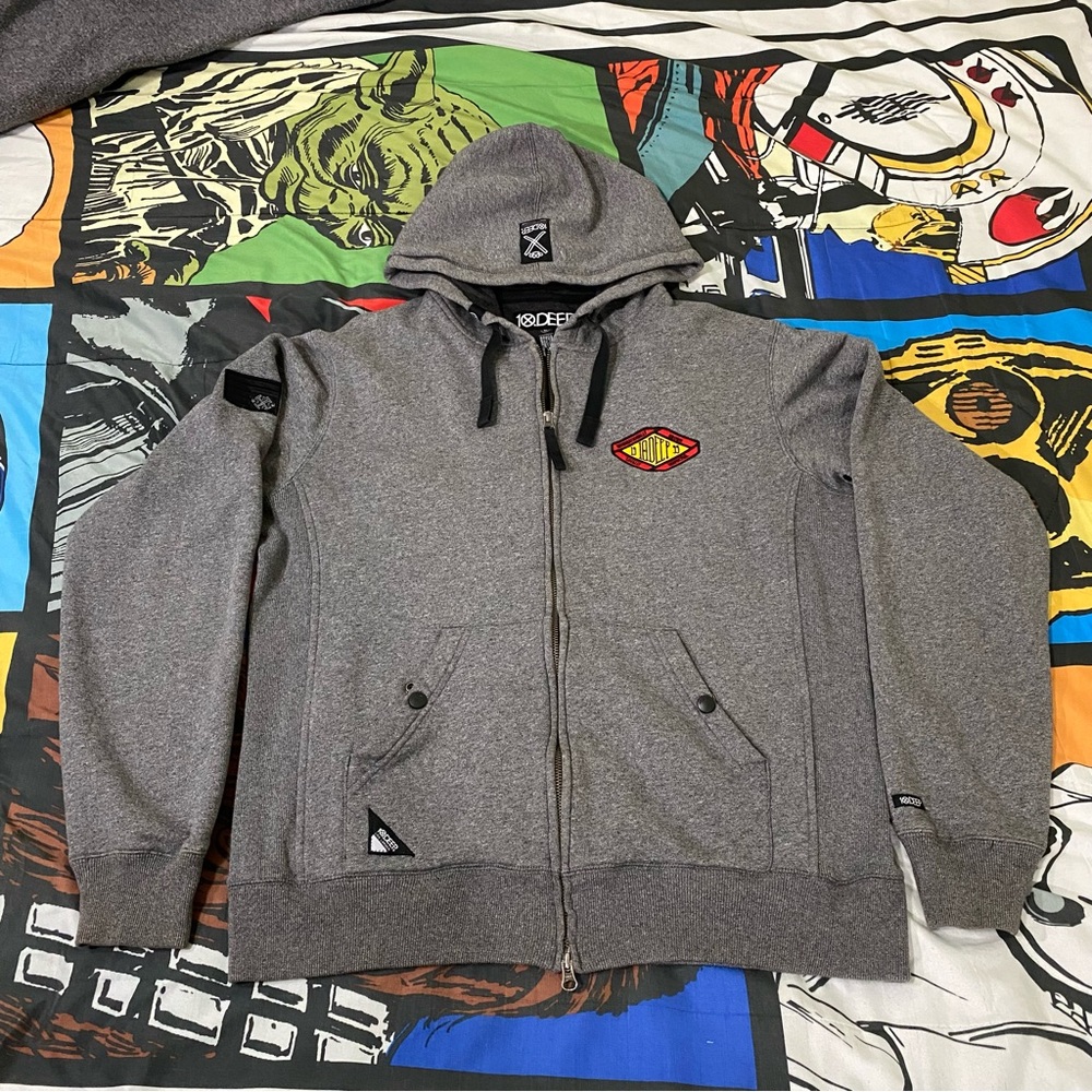 10 DEEP FULL ZIP STREETWEAR SWEATSHIRT HOODIE MEN'S SIZE LARGE GREY BACK POCKETS